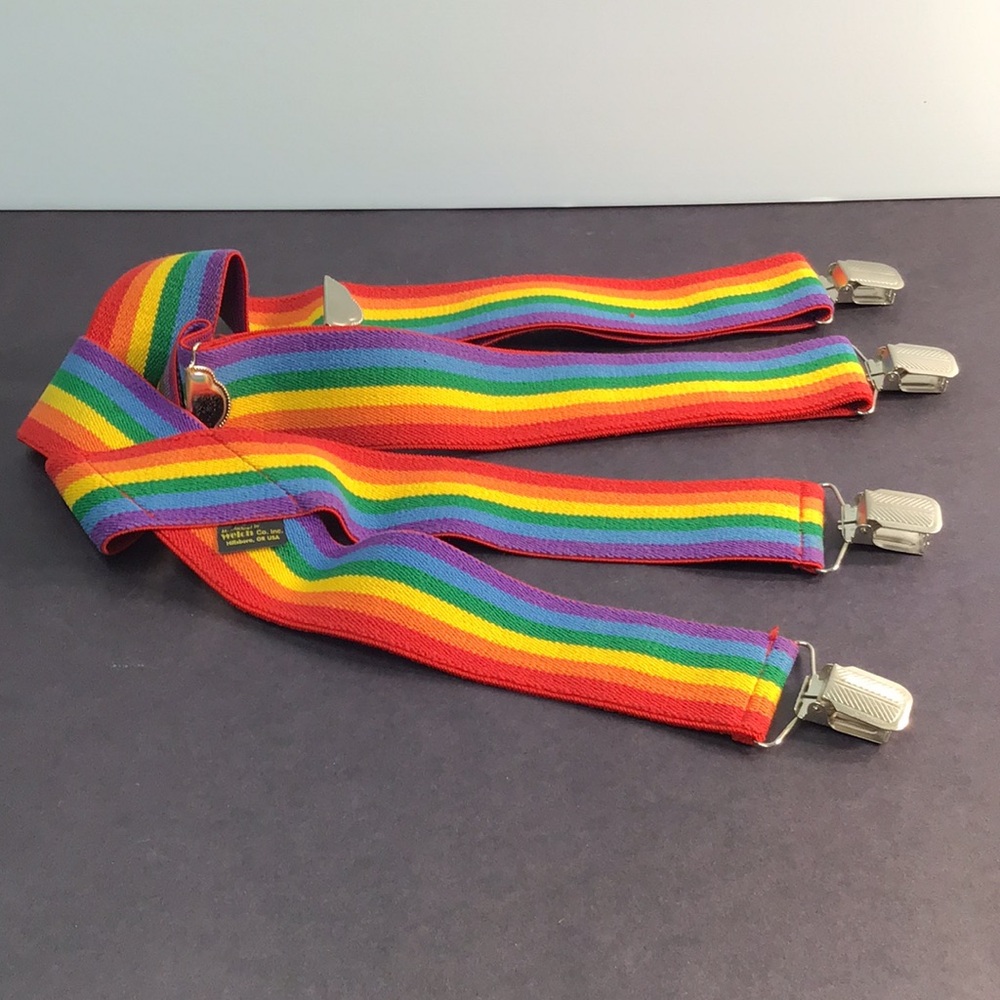 Vintage Rainbow Striped Suspenders Mork  (Welch Co Inc Hillsboro Or USA)